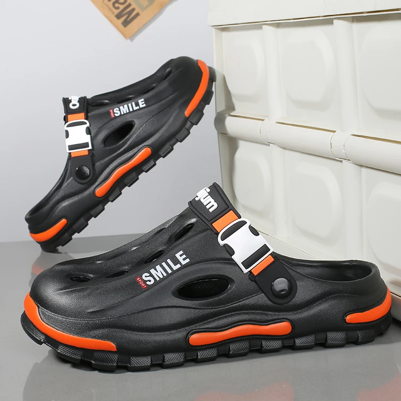 

Летние пляжные сабо для мужчин, уличные сандалии из ЭВА, дышащие тапочки, мягкие шлепанцы, мужская повседневная обувь для воды и сада, мужские пляжные сандалии