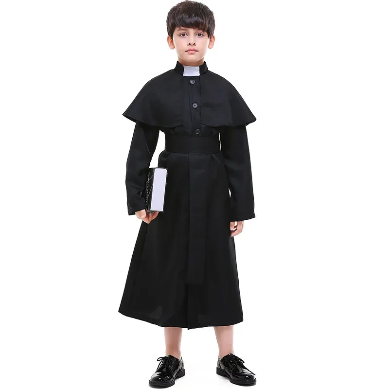 Costume cosplay de Prêtre pour Garçon, 3 pezzi, Robe d'Halloween pour Enfant, Père, Barrage de Pourim