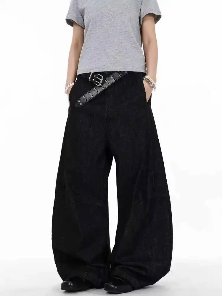 Feminino preto goth y2k emo jeans vintage harajuku baggy faca dobrada jean calças japonês 2000s estilo oversize denim 2025