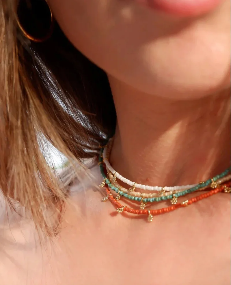 Boho Color Seed Bead Choker Necklace Flush with Neck Flowers Beautiful Beaded Choker Neck Level Birthday Gifts for Her