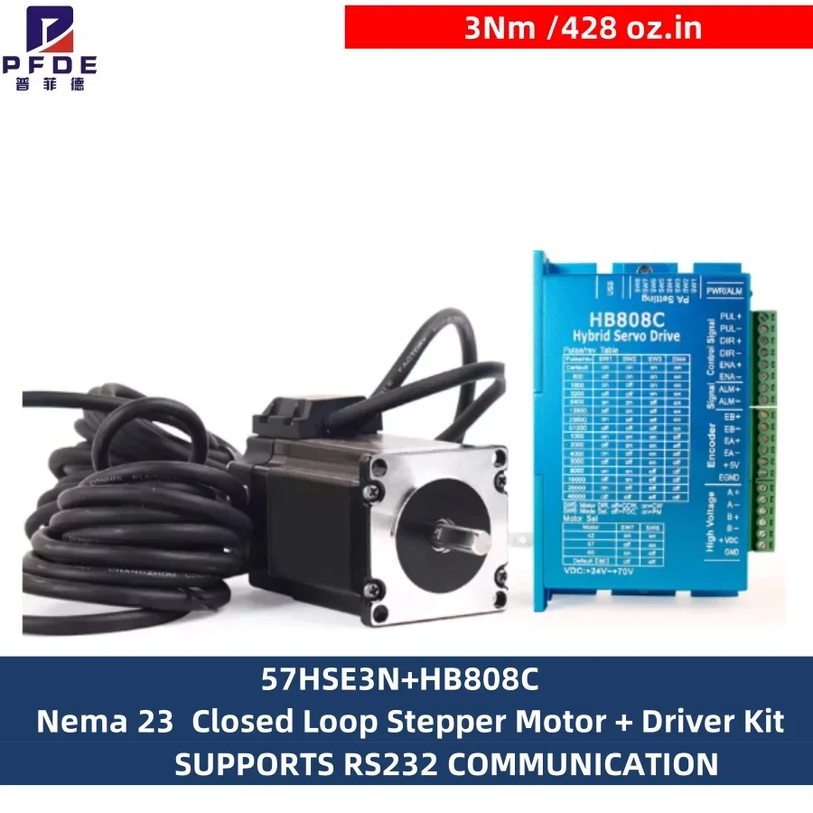 Nema 23  Closed Loop Stepper Motor Kit DSP Easy Servo 3Nm /428 oz.in 1000 Line 4.2A 24-80V DC Driver HB808C CNC DC Motor 57mm
