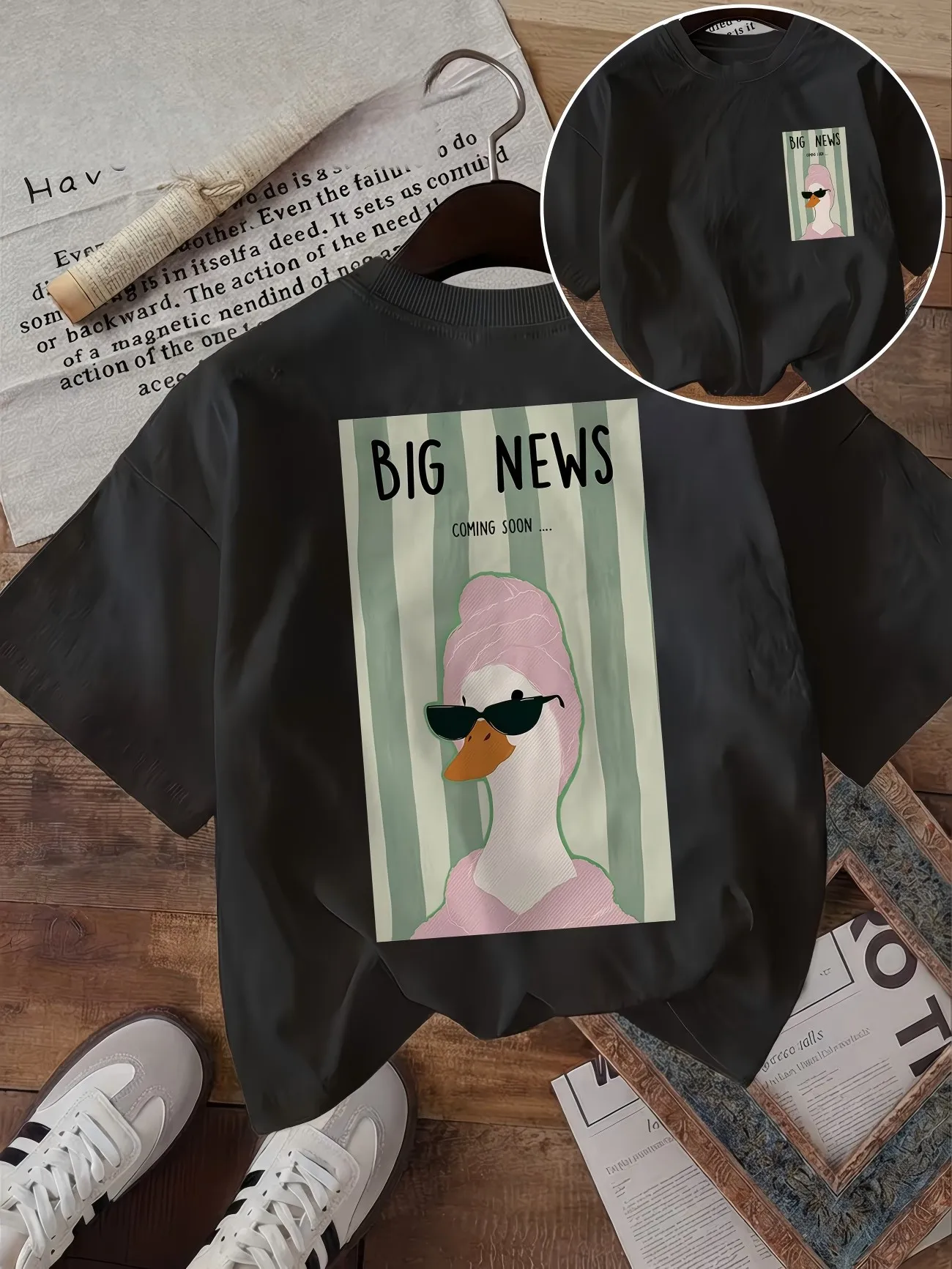 Big News Coming Soon Funny Goose Sunglasses Graphic T Shirt Women Summer Retro Aesthetic Harajuku Streetwear Fashionable Top Tee