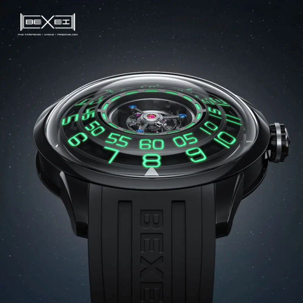 BEXEI 9110 skeleton synthetic sapphire manual tourbillon mechanical movement wrist watch for men Luxury waterproof Reserve 36H