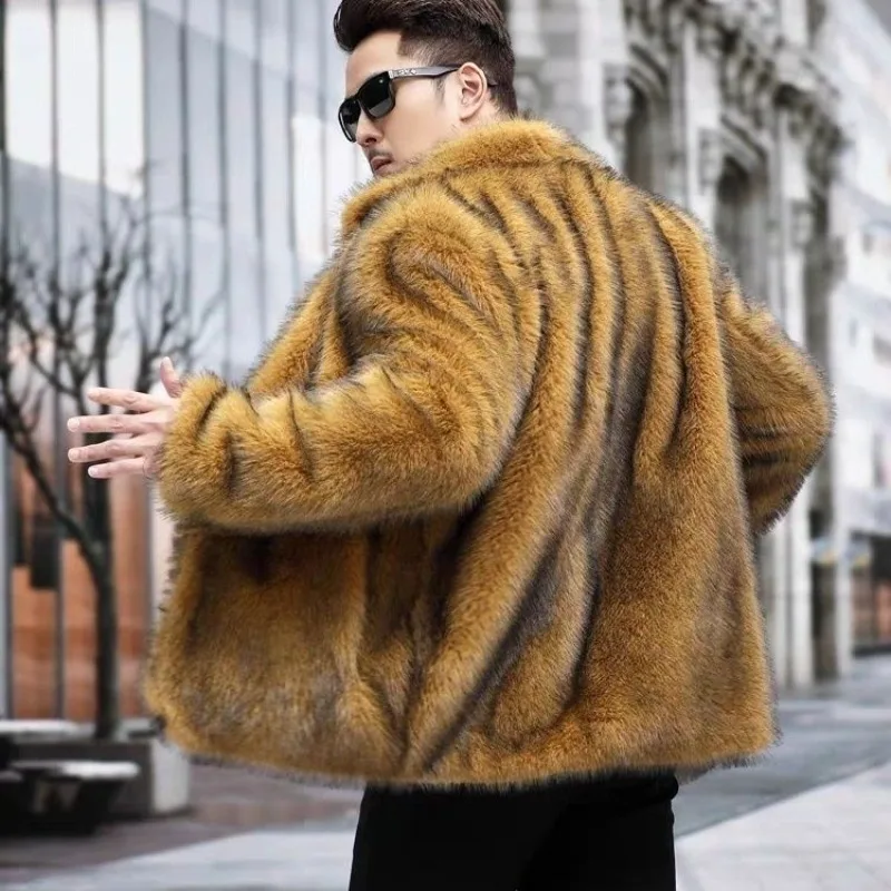 Men's Winter Tops Coat Faux Fur Mid-length Thickened Warm Vintage Comfortable Leisure Fashion Advanced Niche Versatile Skinny