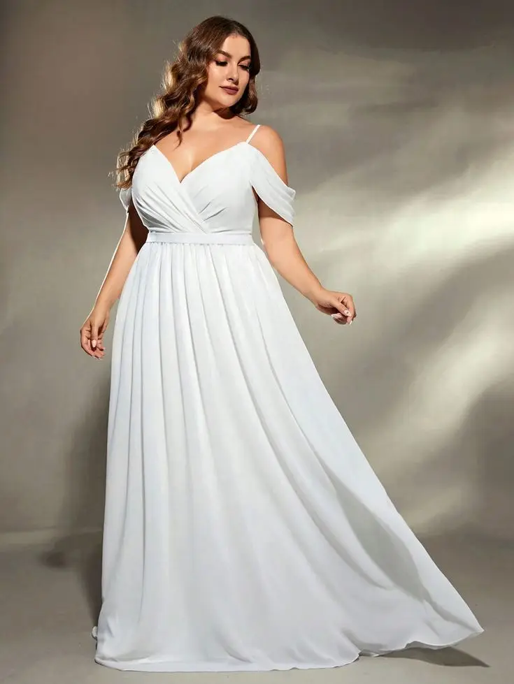 Abito da sposa taglie forti abiti da sposa da spiaggia in Chiffon incinta abiti da sposa lunghi da donna per feste formali abito con scollo a V e spalline sottili