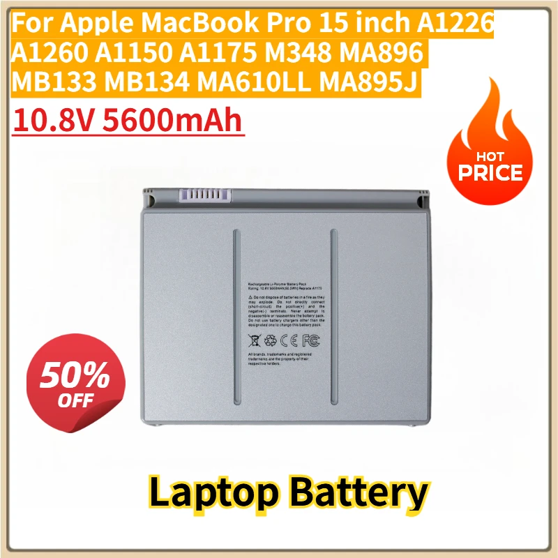 

New Laptop battery 10.8V 5600mAh For Apple MacBook Pro 15 inch A1226 A1260 A1150 A1175 M348 MA896 MB133 MB134 MA610LL MA895J