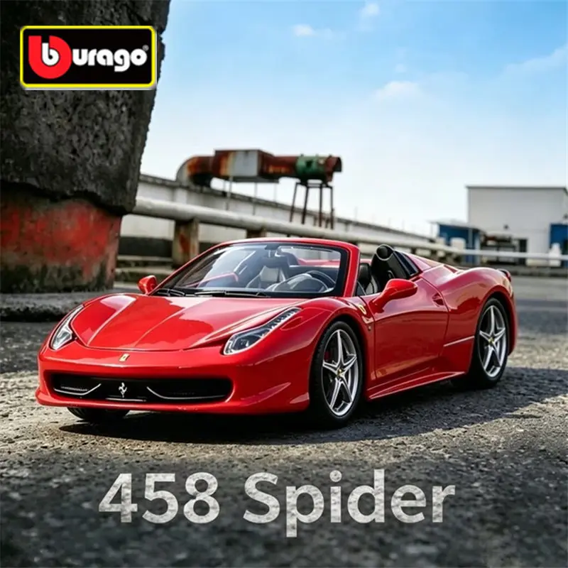 Bburago 1:24 Ferrari 458 Spider, Modelo de Auto Deportivo de Aleación, Vehículos de Carreras de Metal Fundido a Presión, Modelo de Auto de Alta Simulación para Colección