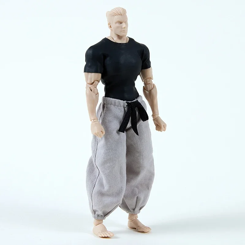 1/12 Male Soldier Tight Fitting Black T-shirt Grey Loose Strap Pants Samurai Suit For 6 in Action Figure Body