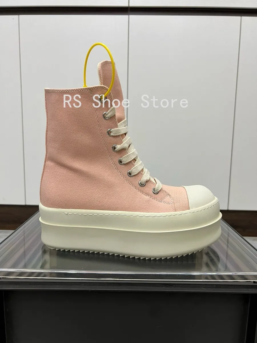 Ro الكلاسيكية الرجال حذاء بوت بطول الكاحل النساء عالية أعلى حذاء كاجوال سستة الدانتيل يصل 6 سنتيمتر سميكة وحيد حذاء الوردي أحذية رياضية من قماش القنب الأحذية