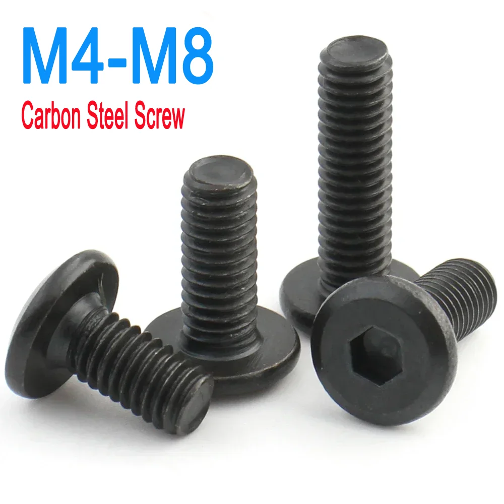 

M4 M5 M6 M8 CM Black Carbon Steel Large Flat Hex Hexagon Socket Allen Screw Furniture Screw Connector Joint Bolt 10Pcs