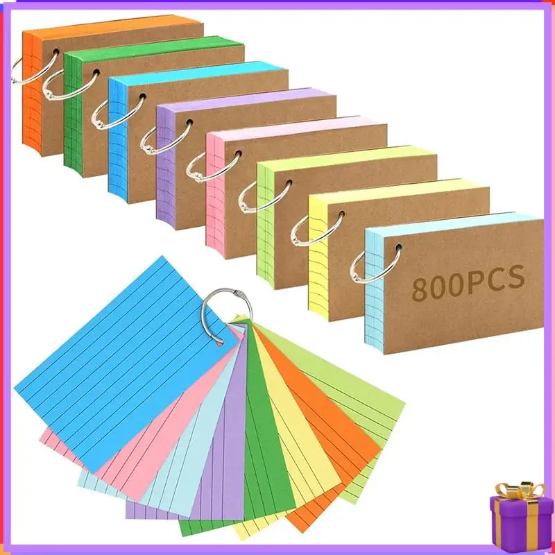 

Advanced 800 PCS Index Cards 3X5 Inches, Colored Flash Cards Set With Rings, Punched Lined Ruled Notecards For Study