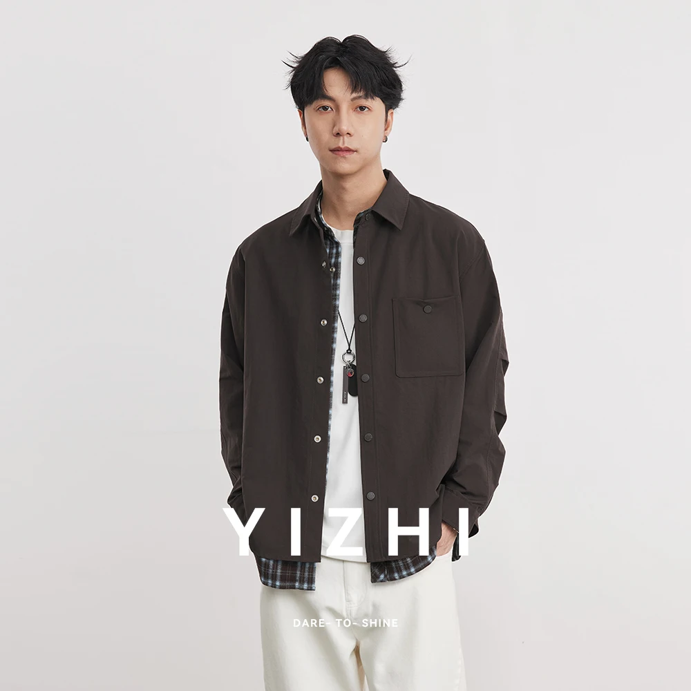 Buckskin Bumper Collar Retro Matte Fake Two-piece Shirt Jacket For Men 2026 Spring And Autumn New American Style Loose Jacket