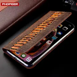 For iPhone 7 8 Plus X XS XR 11 12 13 14 15 16 Pro Mini SE 2020 Max Ostrich Foot Skin Case Genuine Leather Magnets Flip Cover