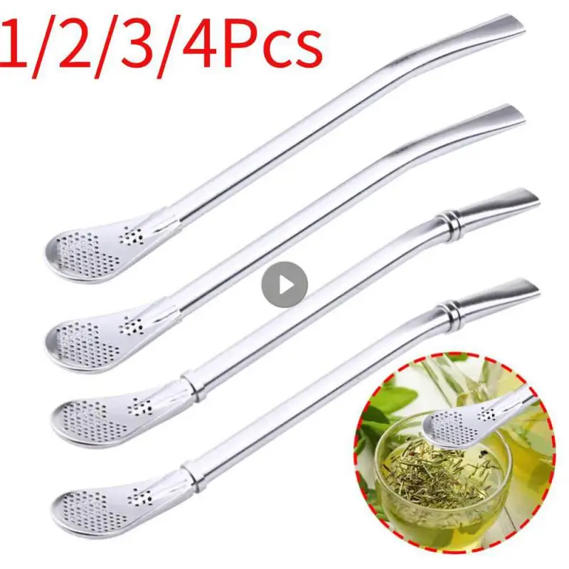 1-4pcs Spoon Tea Filter Yerba Mate Tea Straws Stainless Steel Drinking Straw Bombilla Gourd Reusable Washable Tea Strainer Tools