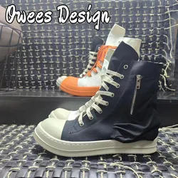 Owees Design Women Casual Canvas Pockets Zipper High Flats Male Black Walking Skateboard Dance Sneakers Luxury Brand Hip Pop