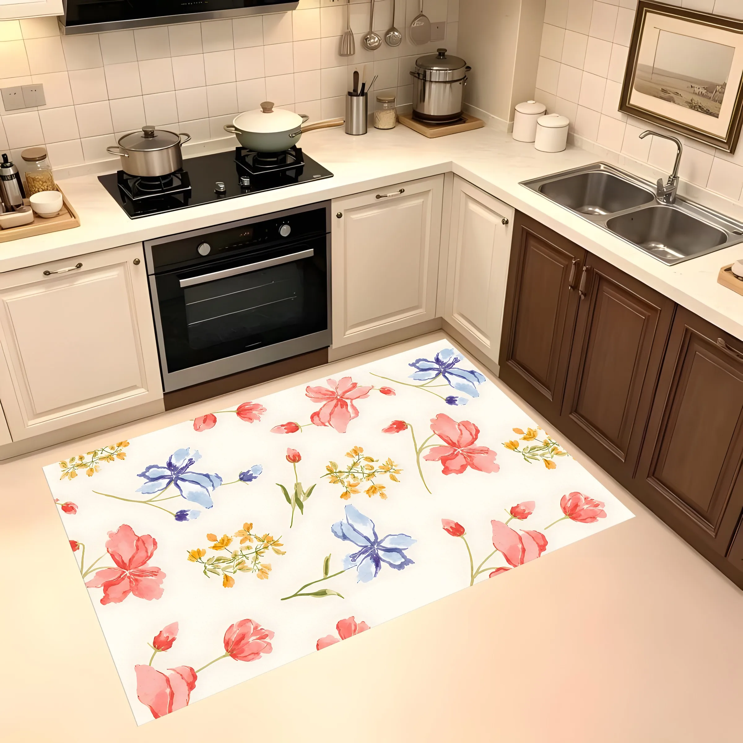 Watercolor Floral Area Rug Soft Delicate Velvet Texture for Living Room Bedroom Home Decor
