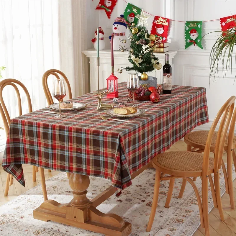 Plaid Christmas Decoration Tablecloth Color Woven Polyester Cotton Red Green Table cover for Home Party Dining Decor