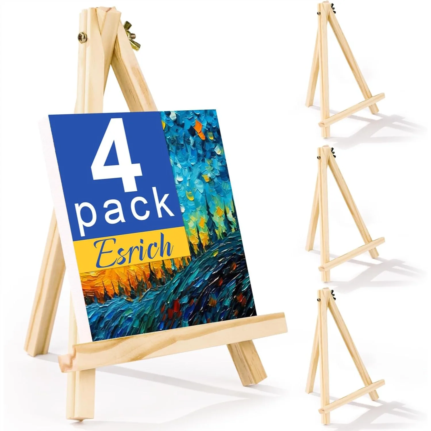 

9 Inch Wood Easels for Painting, 4 Pcs Mini Tripod Easel Stand for Canvases Art and Crafts, Portable Tabletop Display for Kids
