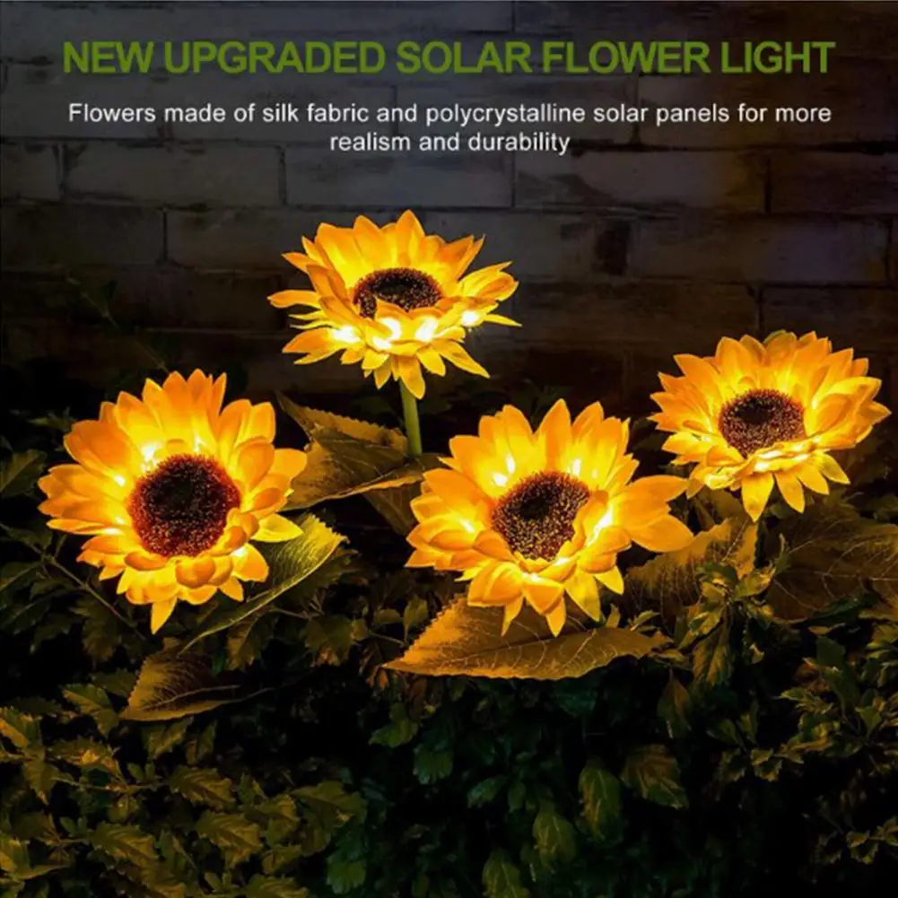 1/3Heads LED Solar Sunflower Lights Garden Lights Outdoor Waterproof Landscape Lights for Pathway Wedding Backyard