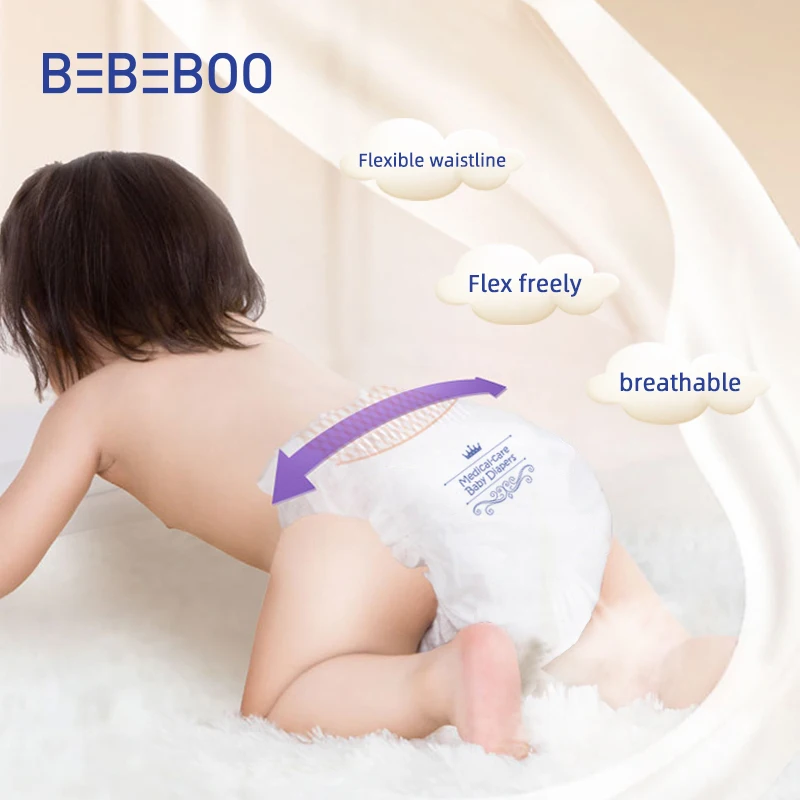 تستخدم حفاضات الأطفال الرقيقة جدًا من Bebeboo هيكلًا جزيئيًا بقفل الماء الشفاف الكريستالي للحصول على الشفط والجفاف الفوري
