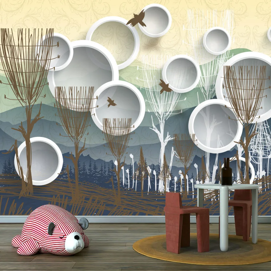 

Modern Custom Peel and Stick Wallpaper for Living Room Wall Papers Home Decor Renovation Tree Circle Design Background TV Murals