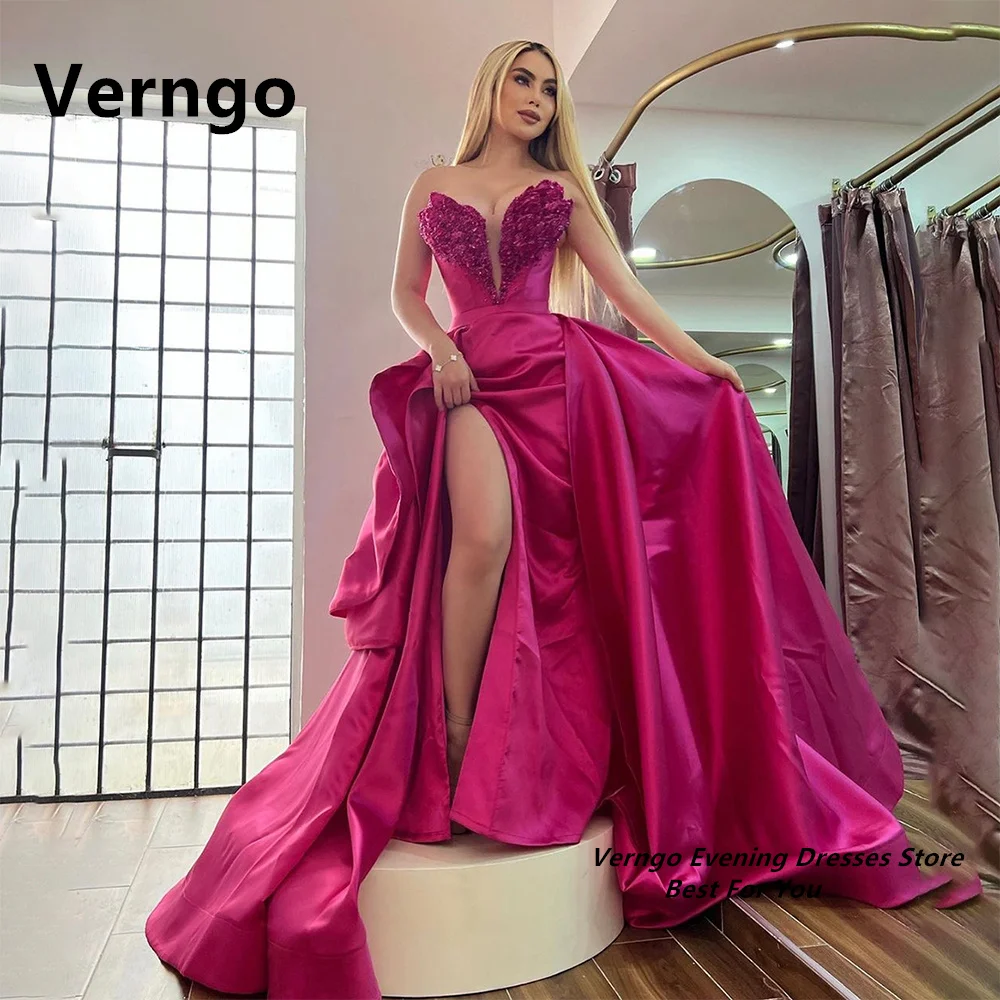 

Verngo Pink Sweetheart Party Dress Ladys' Sequined Sleeveless Prom Gown Sexy Side Slit Evening Dress Elegant Formal Gowns