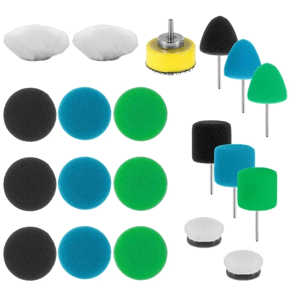 

20Pcs Mini Car Foam Drill Polishing Pad Kit 1 Inch Detail Sponge Wool Waxing Buffing Pads Polisher Pad Waxing Backing Plate