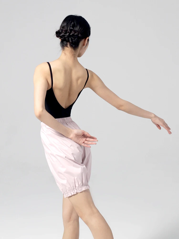 Women Coating Pink Fabric Sweating Pants for Weight Loss Middle Length Light Flounce Edge Pant Elastic Waistband Sweat Shorts