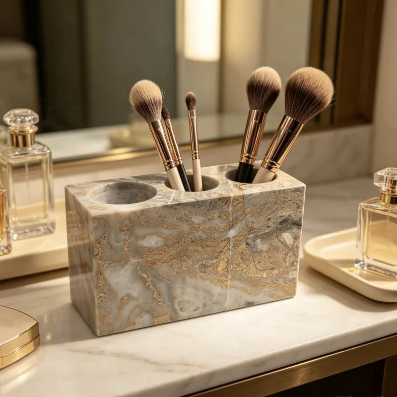 Natural Marble Gold Toothbrush Holder Storage Rack Desktop Nordic Light Luxury Minimalist Bathroom Organizer Home Decor