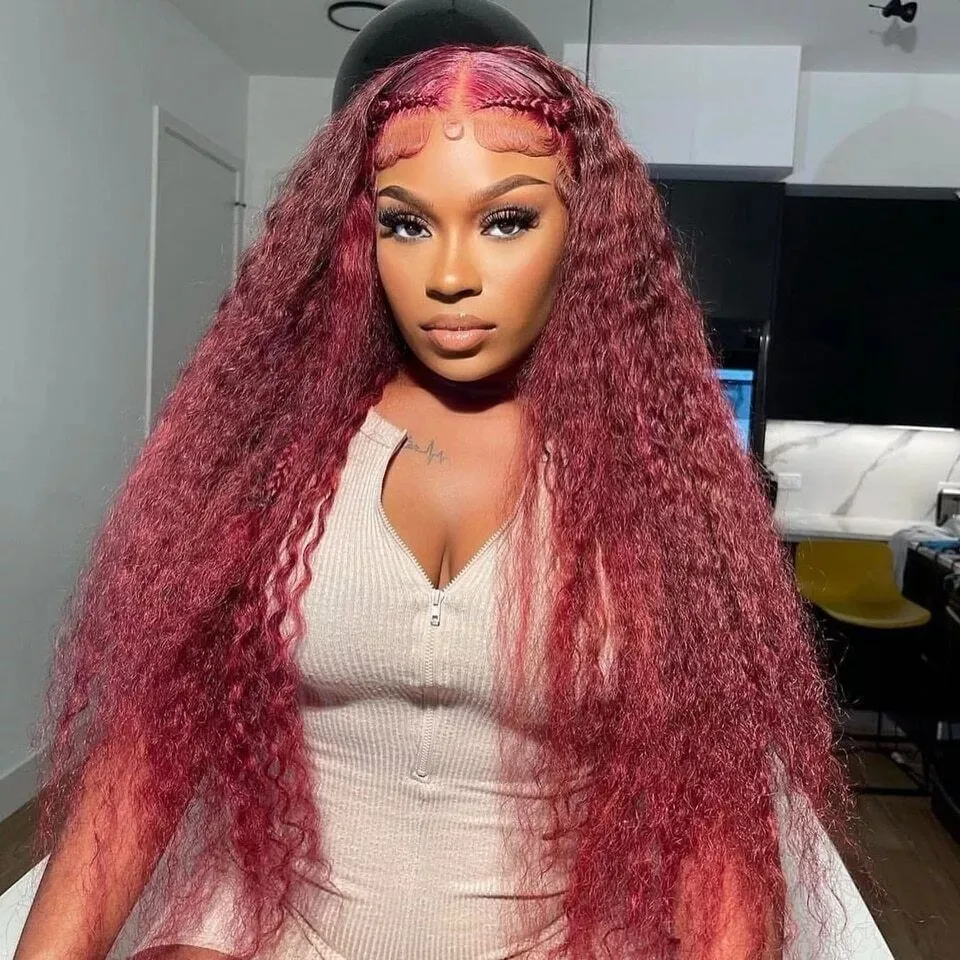 

Burgundy Deep Wave 13x6 HD Lace Frontal Human Hair Wig 30 34 Inch Brazilian Curly Wigs Human Hair Glueless Red 4x4 Closure Wig