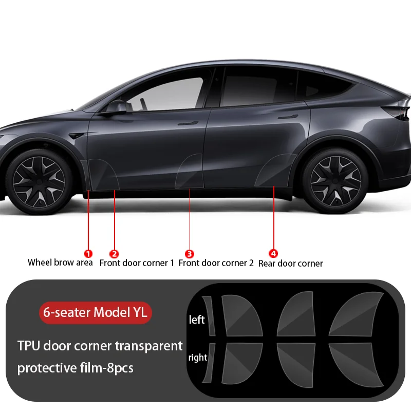 Suitable for 25-26 Tesla Model YL/Model Y Juniper, TPU Splash Film Front Door Cornea+Rear Door Cornea+Front Wheel Arch Film-8pcs