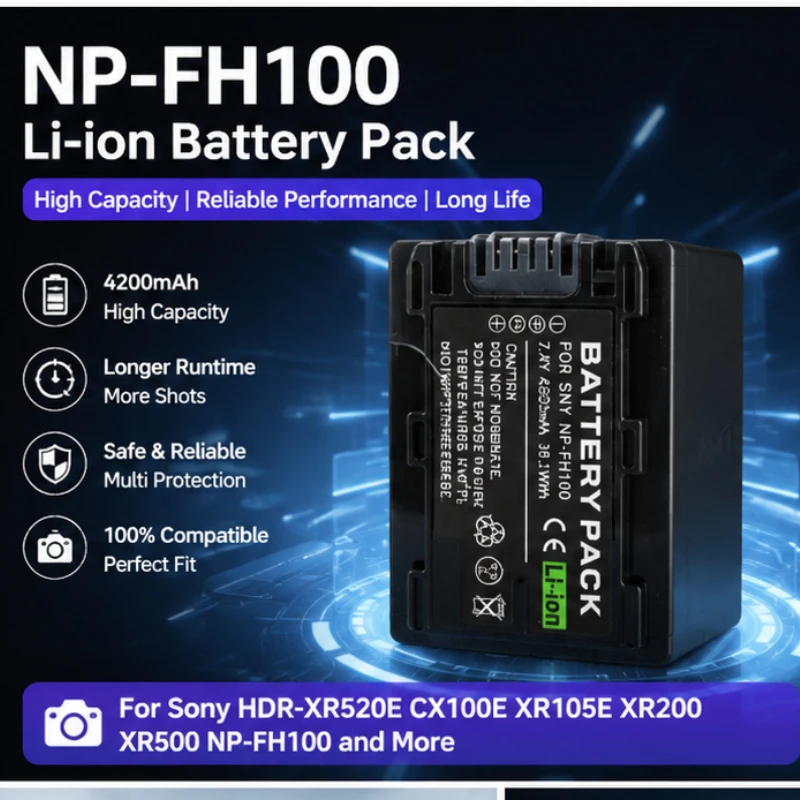 4200mAh NP-FV100 Replacement Battery for Sony Handycam Camcorder Li-ion Power Compatible with HDR-XR550E/XR350E/XR150ESeries