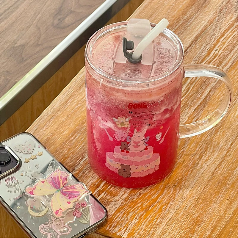 Tasse à Eau En Verre Transparent 1L Avec Couvercle Et Paille - Résistante à La Chaleur Pour Boissons Chaudes Et Froides