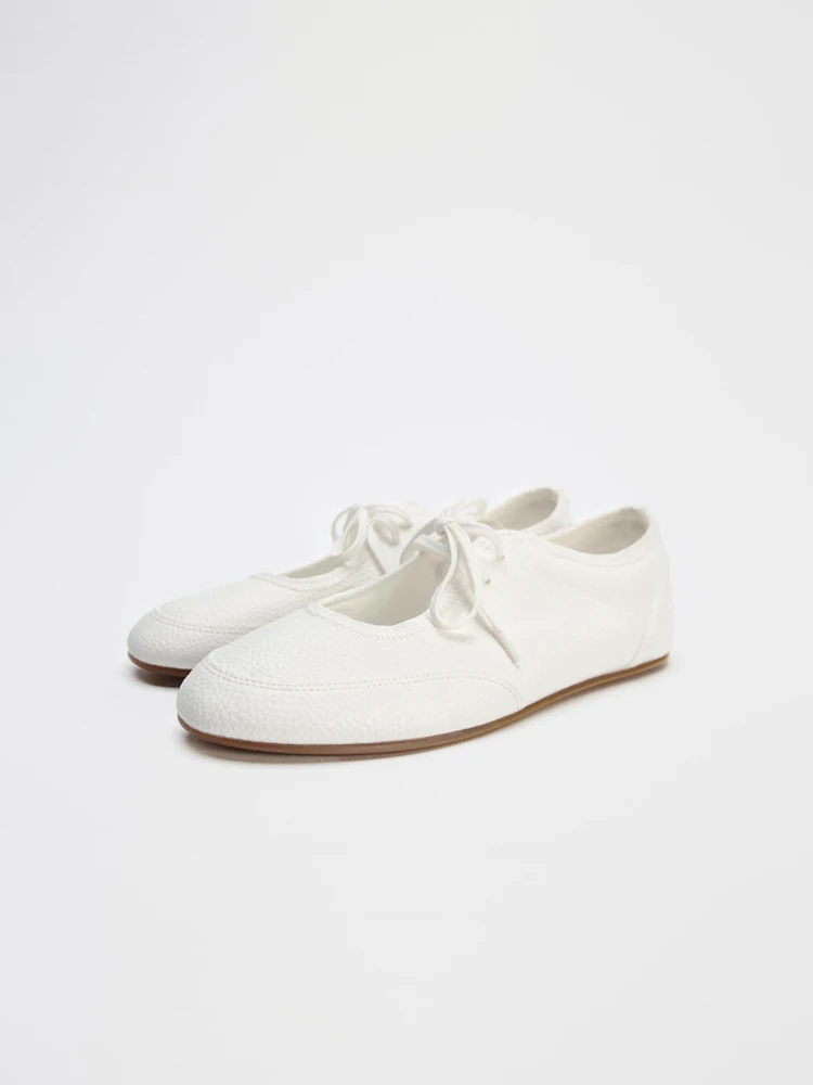 

ZABA TANA Балетная женская обувь на плоской подошве с белым узлом, повседневная мода, осенний сезон, низкий каблук, круглый носок, резиновая подошва, ультратонкое волокно