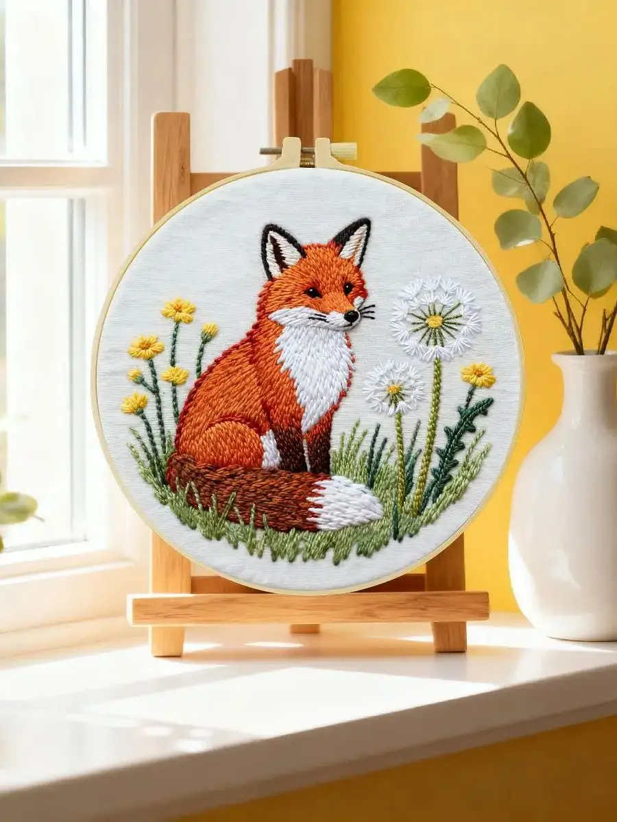1 Stück 20X20CM/15X15CM 7,87/6,3 Zoll Tier - Fuchs Stickerei Starter-Kit DIY-Kit DIY-Stickerei-Set Handarbeiten Malerei – Detail 6