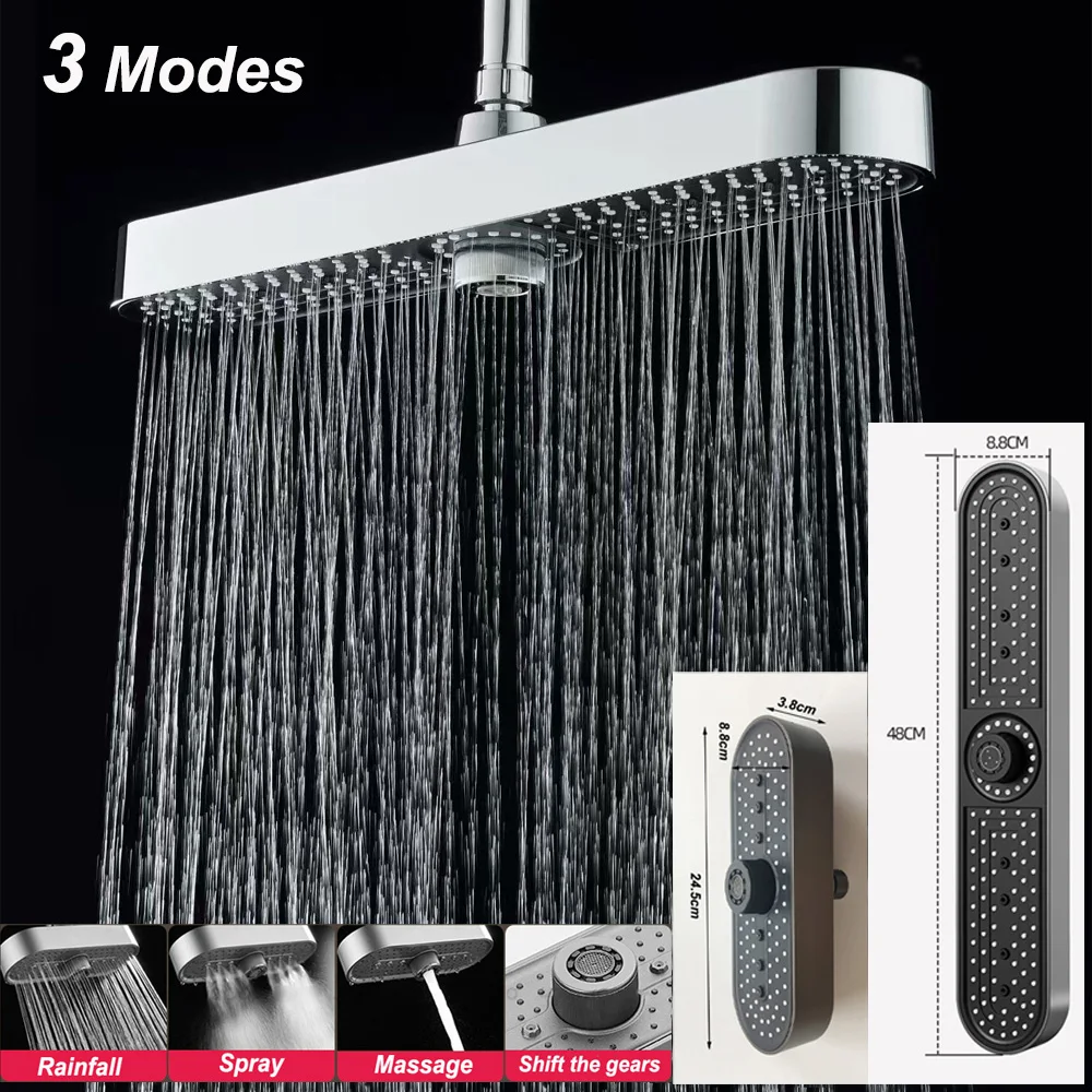 

Новая душевая лейка 245/480 мм с высоким давлением, 3 режима, эффект тропического дождя, роскошные силиконовые форсунки с защитой от засоров, водосберегающая, для ванной комнаты