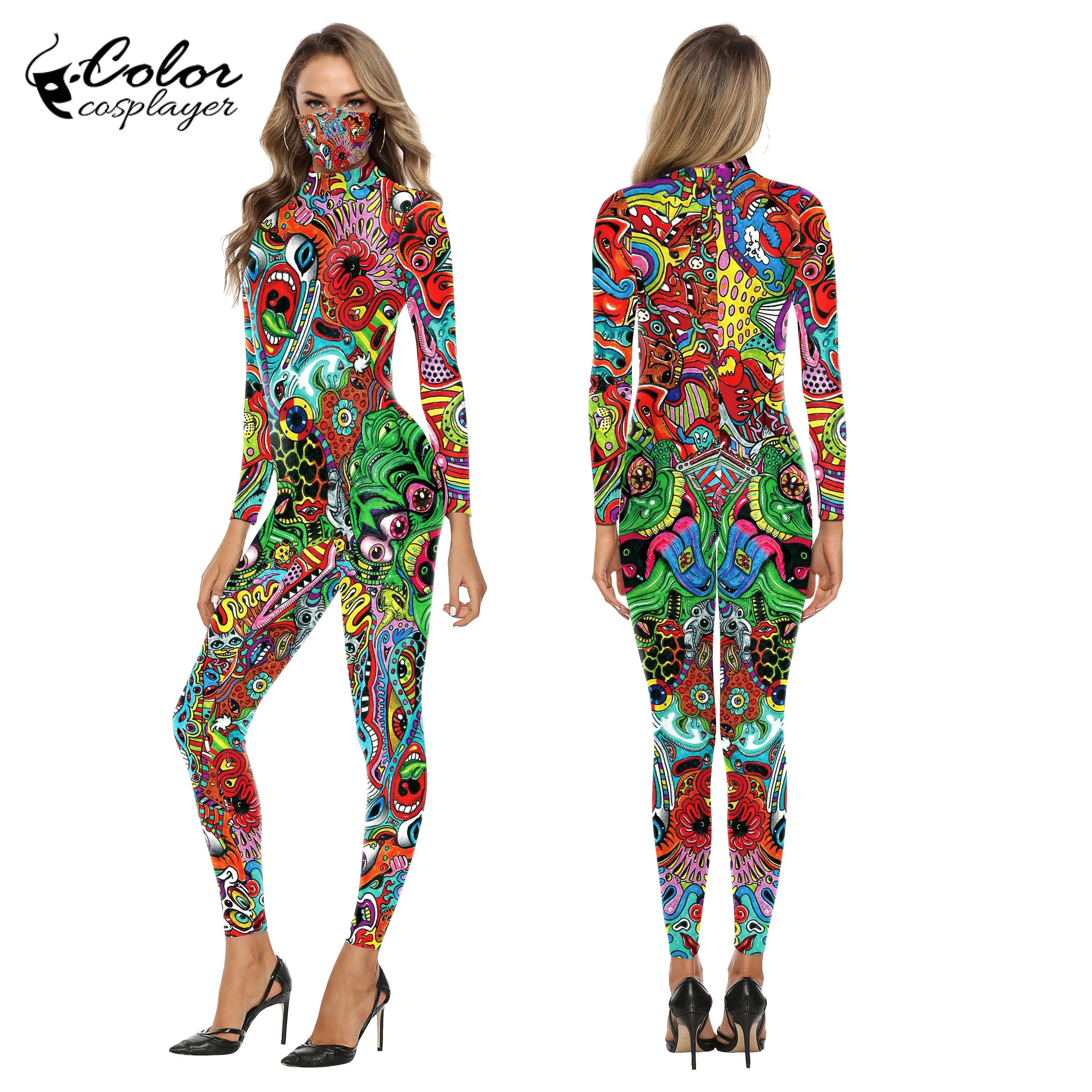 Mono de Navidad de colores para Cosplay, traje de Catsuit de moda para Halloween, disfraces de Cosplay con estampado 3D, mono de Spandex Zentai