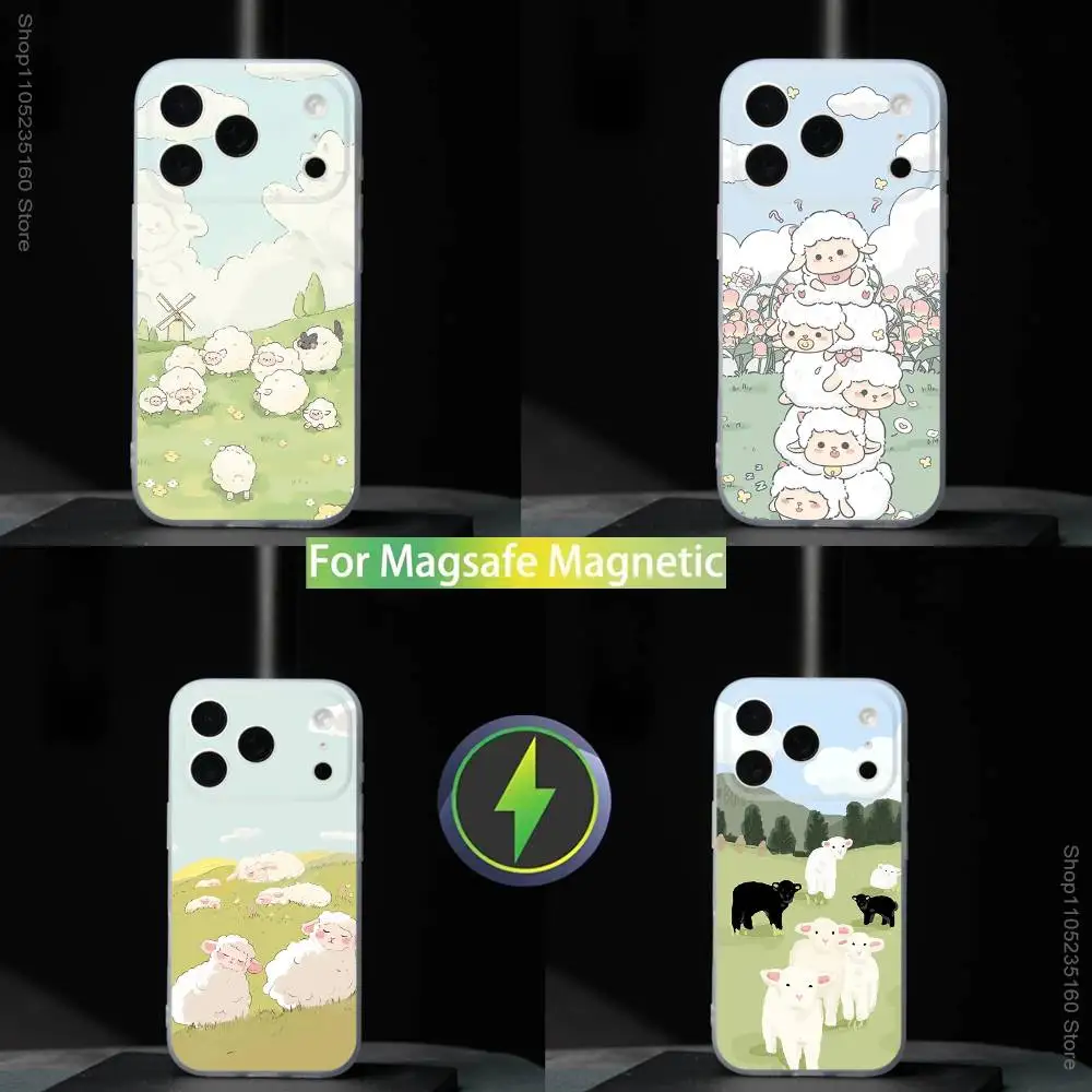 Cartoon C-Cute Sheep-P für iPhone 17,16,15,14,13,12,11,Pro,Max,Plus,Mini,SE4,E magnetisch für Magsafe Wireless Charging Phone Case