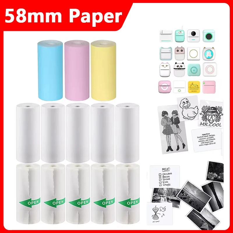 58mm Lable Paper DIY Photo Color Sticker Self-Adhesive Papers Tag Label Picture Printing For 203dpi Thermal Portable Printer