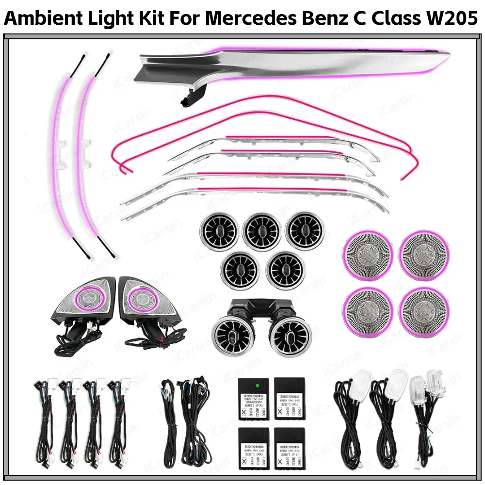 

Upgrade 64 Colors LED Car Interior Ambient Lighting for Mercedes Benz C Class W205/GLC W253 2015-2021 Accessories