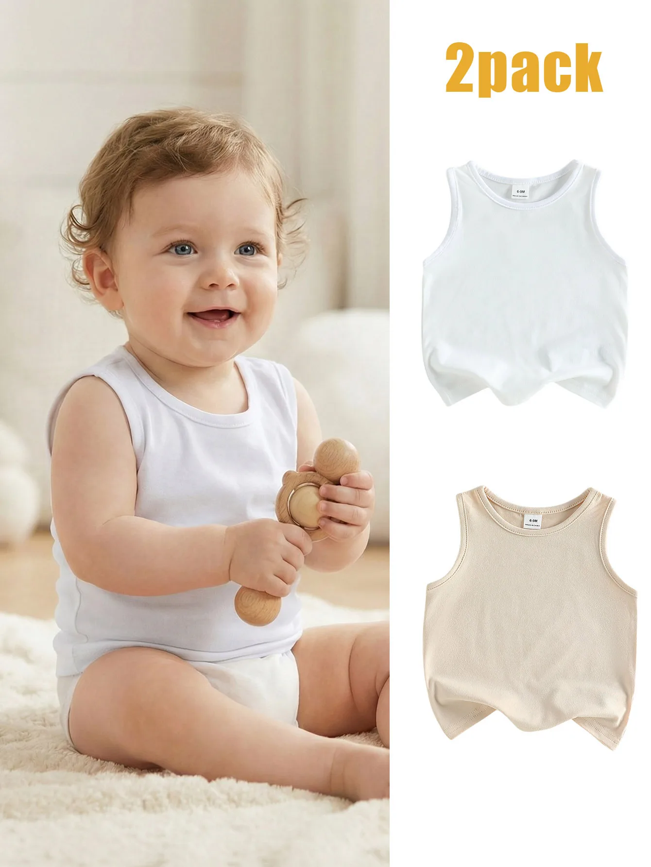 2026 Summer New Baby 2Pcs Baby Boys Sleeveless Vest Infant Girl Solid Vest Toddler Kids T Shirts Sporty Casual Clothes For 1-3Y