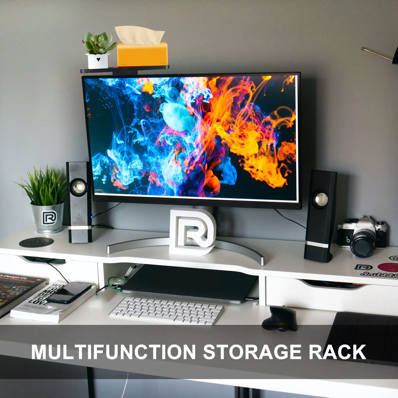 

Creative Storage Shelf ABS Material Non-Slip Design Foldable Monitor Screen Rack Office Organizer Black Monitor Screen Shelf