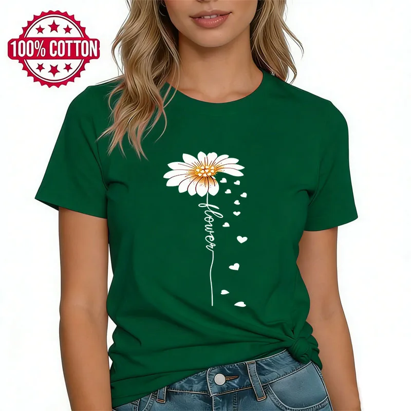 100% Cotton Daisy Flower T Shirt Cute Floral Graphic Tee Perfect Gift for Flower Lover Casual Daily Wear Spring Top
