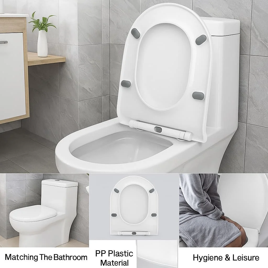 

Standard Plastic Toilet Seat, Universal Replacement Toilet Lid, Easy Install for Home Bathroom Use