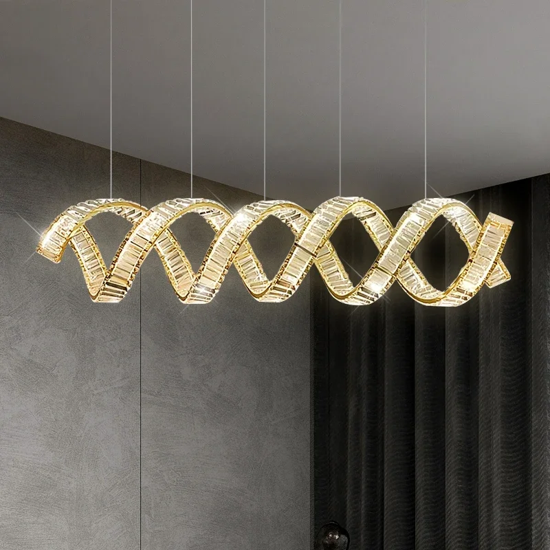 

Modern Luxury Led Pendant Lights Wave Steel Lustre Crystal Chandelier Dining Table Led Suspend Lamp Indoor Drop Light Fixtures