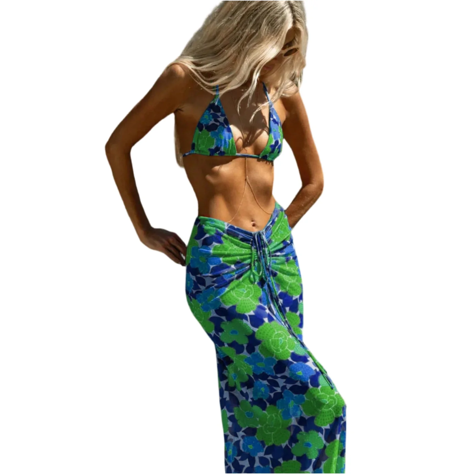 3Pcs/Set Women Swimsuit Set Lace-up Halter Neck High Waisted Bikini Set Wireless Summer Beach Swimwear Bathing Suit  2026