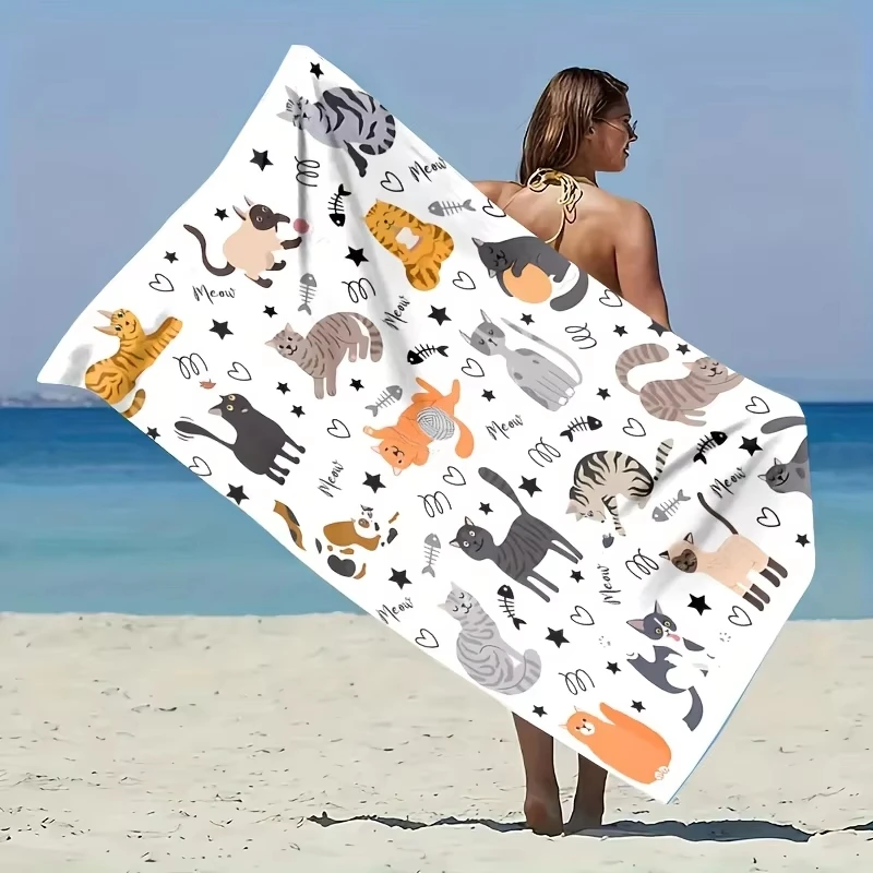 1 قطعة منشفة الشاطئ لطيف القط طباعة |   ألياف دقيقة فائقة الامتصاص |   نمط الرسوم المتحركة الحديثة |   للشاطئ/حمام السباحة/الحمام