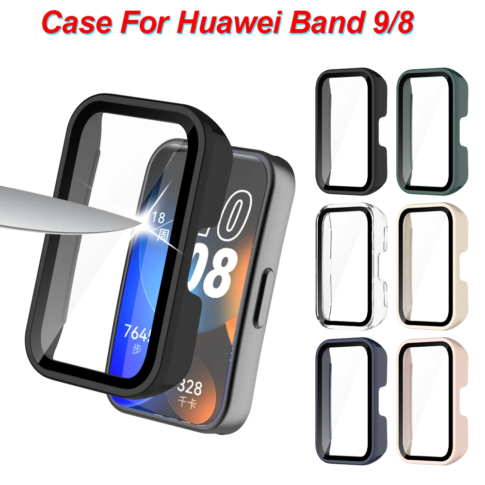 Screen Protector Case for HUAWEI Band 9/8, Ultra-Thin PC Bumper & Tempered Glass Face Cover