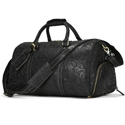 Moda estilo masculino bolsas de viagem couro do couro real duffle sacos para o homem masculino sacos de fim de semana com bolso sapato