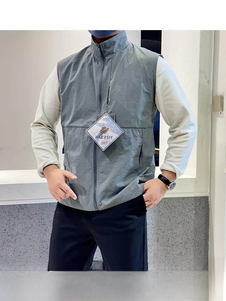 

Outdoor Windproof Waterproof 75D Nylon Woven Vest Thin Autumnal M Collarl Svel Tank Top Stand Fit Youth Faion